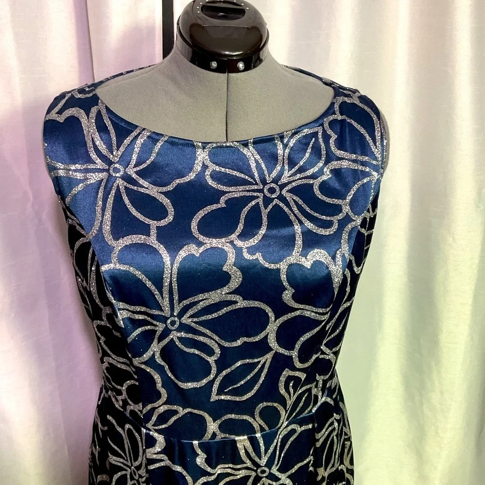 Candalite  Navy and Silver Floral Maxi Dress
